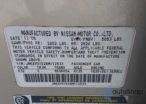 2006 Infiniti M35 z USA, uszkodzony, nr VIN JNKAY01E26M112533